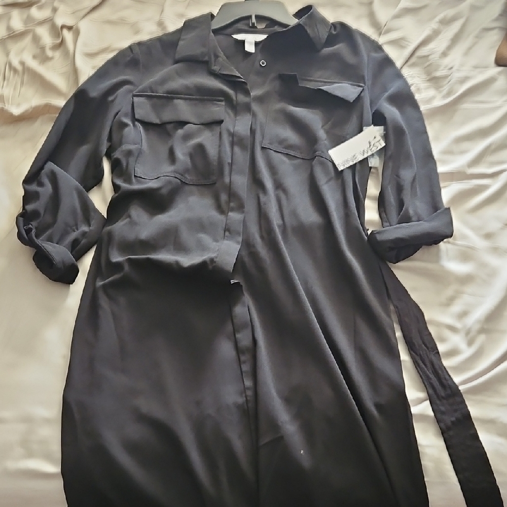 Nine West Gray Long Sleeve Shirt Dress